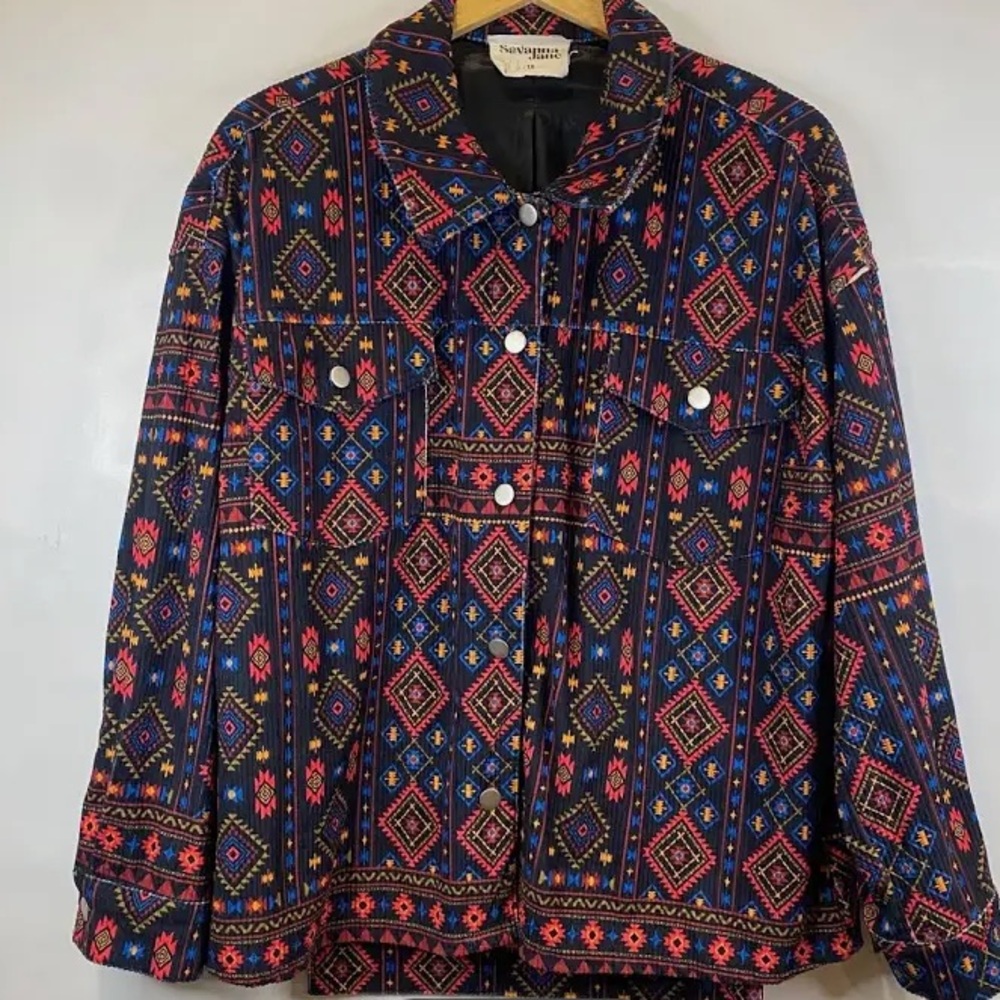 Savanna Jane Maisie Black Multi Colored Aztec Patterned Corduroy NWT